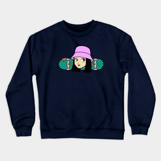 Cool Skater Girl with Bucket Hat Crewneck Sweatshirt by SLAG_Creative